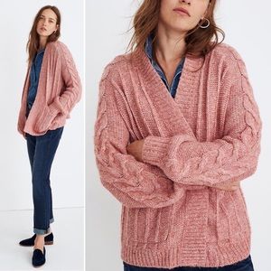 Madewell Pink Bubble Sleeve Cable Knit Cardigan